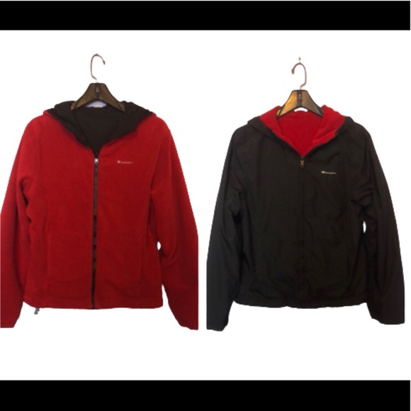 CHAMPION REVERSIBLE BLACK/RED FLEECE & NYLON HOODIE/JACKET • sz M - Picture 17 of 17